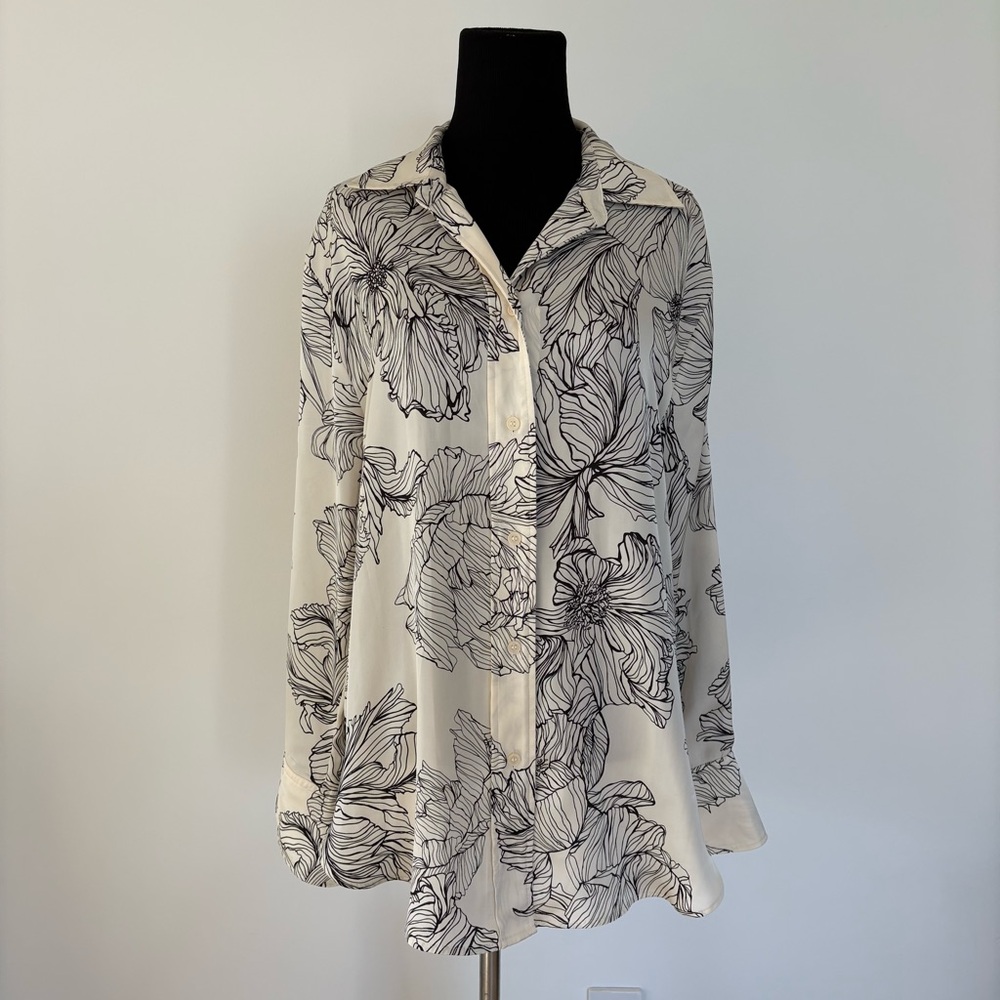 Floral Print Women's Top - Cream and Black